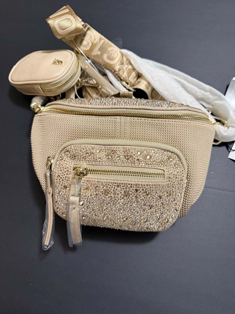Steve Madden Maxima Rhinestone Convertible Belt Bag Crossbody Blush Multi